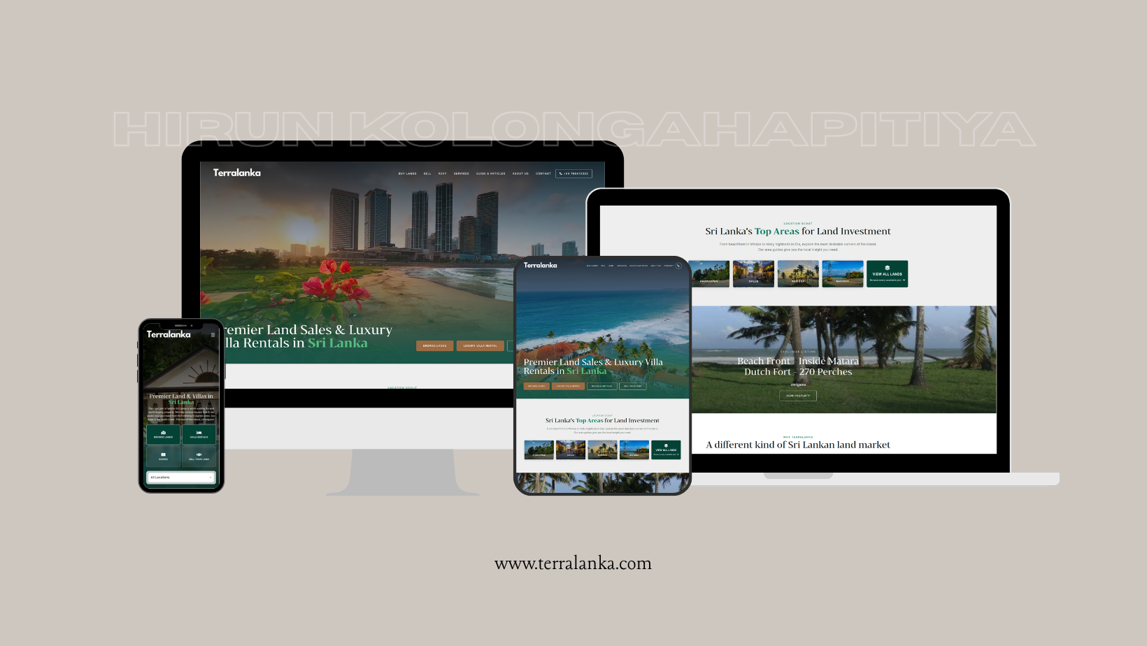 Terralanka home page showcasing land listings and villa rentals across Sri Lanka